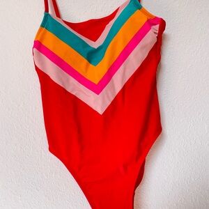 Xhilaration Red Girls One-Piece Swimsuit with Chevron Stripes